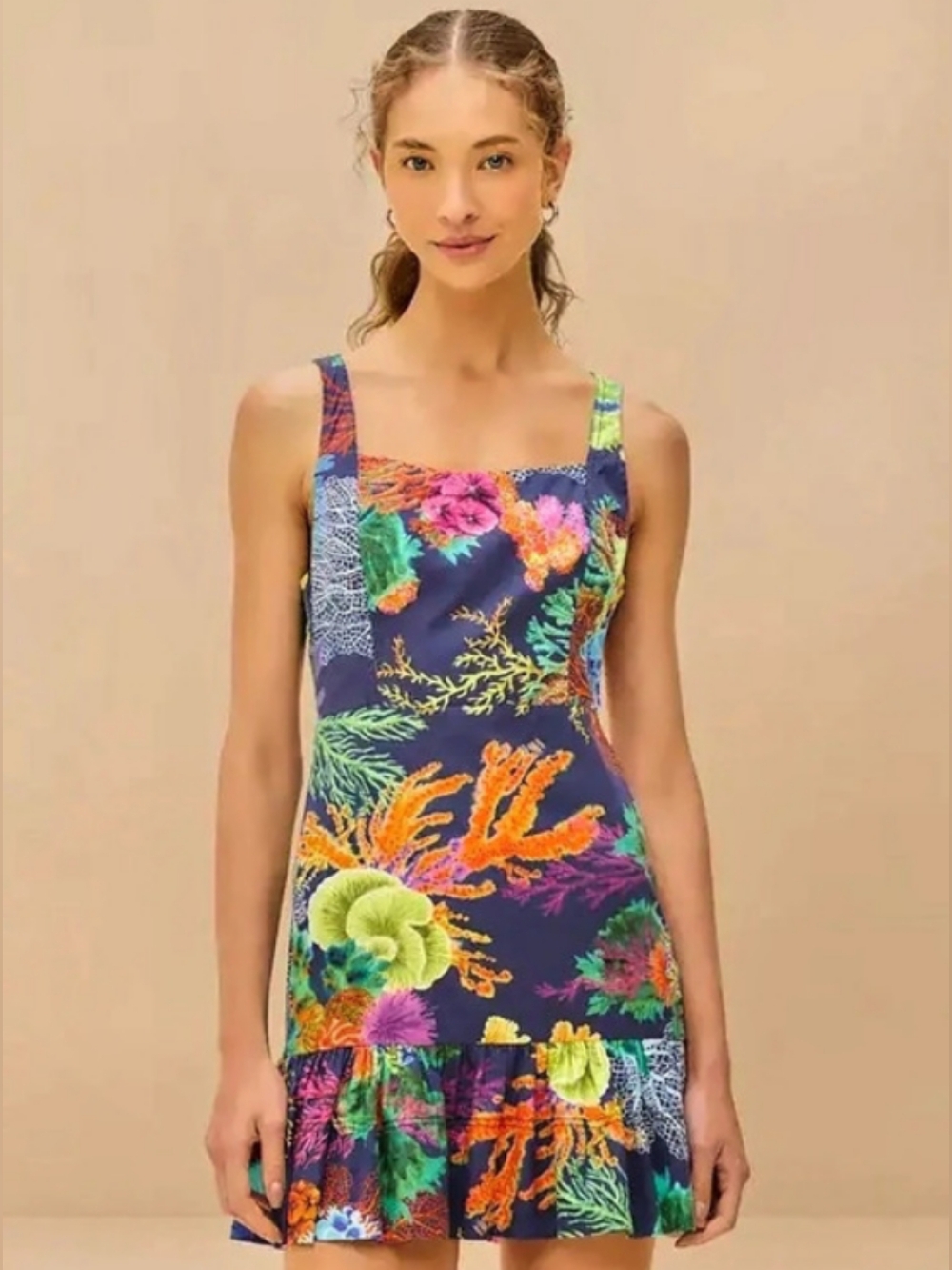 FARM Rio Vibrant Coral Garden Mini Dress Blue Multicolor NWT XL